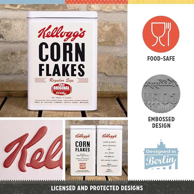 Nostalgic-Art Retro storage tin box L, 101.4 oz, Kellogg's – Corn Flakes Retro Package – Gift idea for the kitchen, Official License Product (OLP), large metal cornflakes can, vintage design
