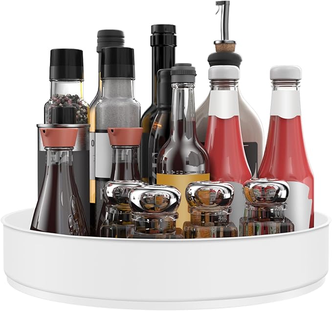 VAEHOLD Lazy Susan Turntable Spice Rack Organizer for Kitchen Cabinet, Storage Tray for Fruit, Snacks, Salad - Organizer for Cupboard, Pantry, Bathroom, Table, Cosmetic (White, 9 4/5'') by VAEHOLD