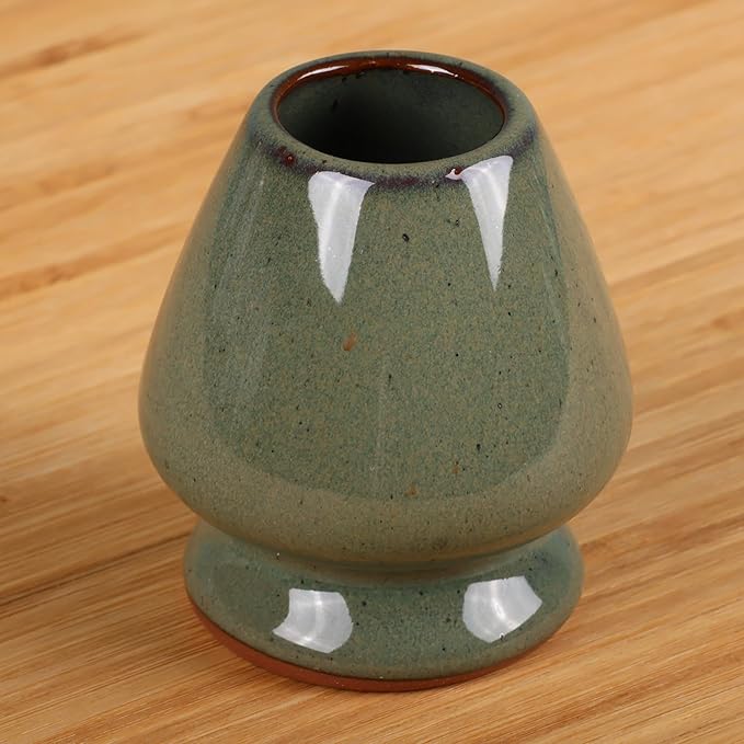 Matcha Tea Bamboo Whisk And Ceramic Rest 2 Piece Set - Green Floral Holder - 1 Set