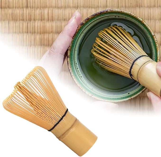 Matcha Whisk 100 Prong Natural Bamboo Tea Powder Whisk Semi Handmade Chasen for Making and Stirring Matcha Golden Bamboo Matcha Green Tea Whisk (1)