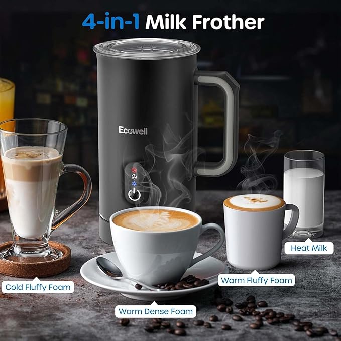 ECOWELL Automatic Milk Frother and Steamer, 4 in 1 Electric Coffee Milk Foamer Frother, Hot Chocolate Maker, Warm and Cold Foam for Coffee Latte, Macchiato, Cappuccinos, 8.1oz/240ml