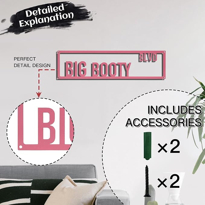 Metal Wall Art Decor Big Booty Blvd Metal Signs Street Sign with Letter Gift for Women Pink Room 16 x 4 Inches - Image 3