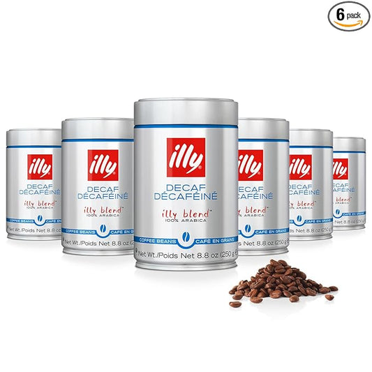 illy Decaf Whole Bean Coffee, Classico Decaffeinated Medium Roast, 100% Arabica, Premium Italian Coffee, Ideal for Espresso, Drip, Moka and French Press Brewing, 8.8oz, 6 Pack