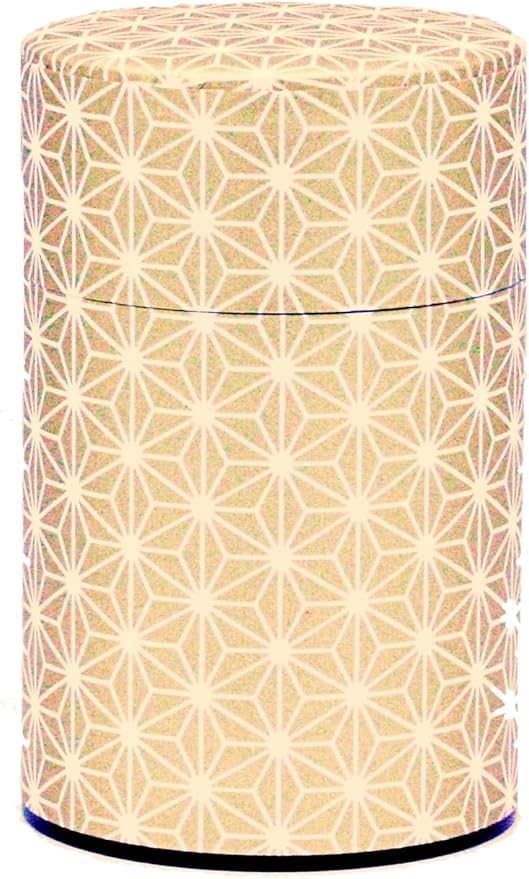 Washi Paper Tea Tin Canister: Long 3.5oz (100g) Japanese Asanoha Pattern (#143), Japan