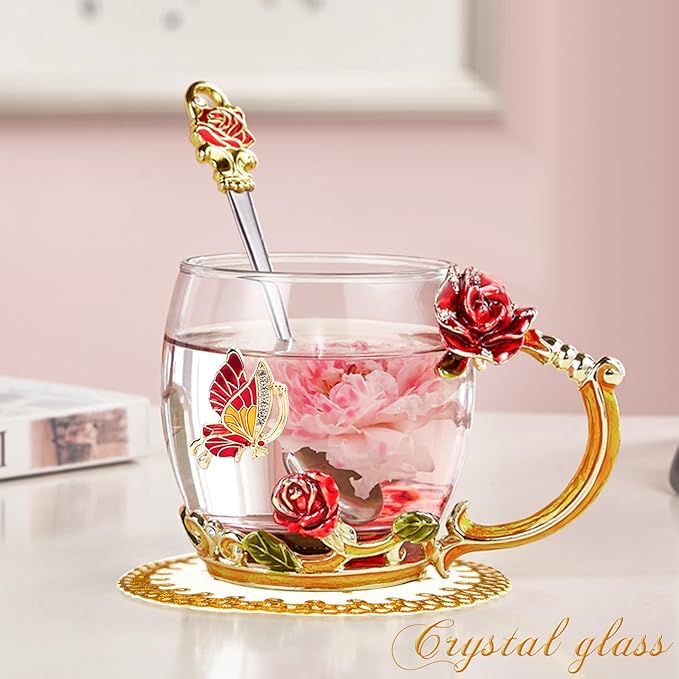 OEAGO Gifts for Mom Women Mothers Day Valentines Day Gifts Glass Coffee Enamels Mug Best Birthday Valentine's for Her Girlfriend Wife from Daughter Son Tea Cup Christmas Stocking Stuffers