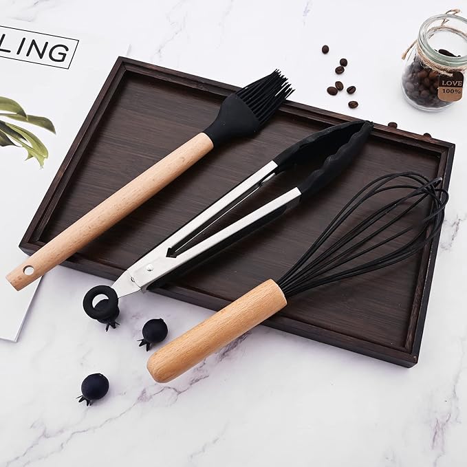 1pcs Black Silicone Kitchen Tongs Cooking Utensils Stainless Steel Locking Cooking Tong for Salad BBQ Serving Buffet Frying Tongs