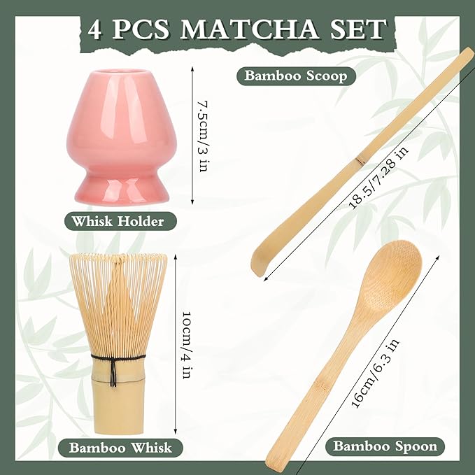 Matcha Whisk Set with Matcha Whisk Holder Bamboo Whisk Scoop Spoon Unique Gifts for Women Men Girl Friend Home Kitchen Decor Gifts for Tea Enthusiasts Pink