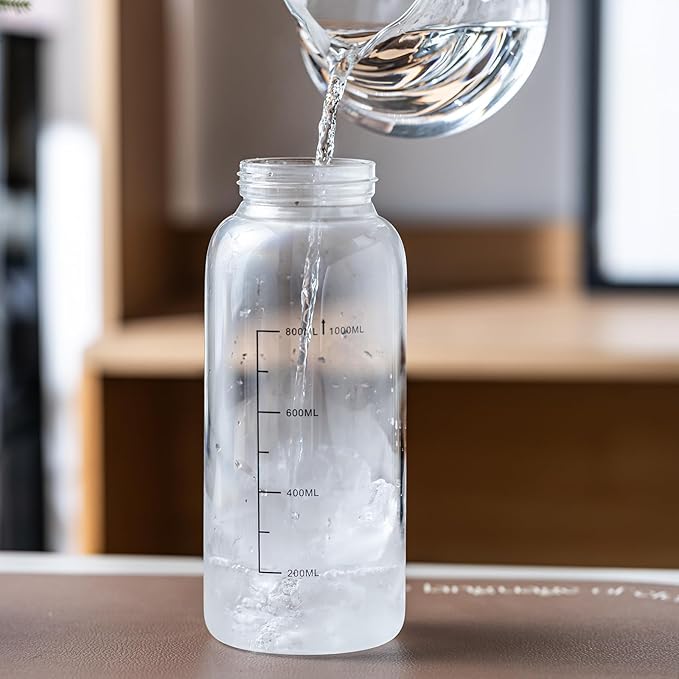Snminetal 34oz Glass Water Bottle with Capacity Mark & Sleeve, BPA-Free Tea Bottle with Infuser for Hot & Cold Drinks, Tea, Coffee and Water for Gym, Home & Office