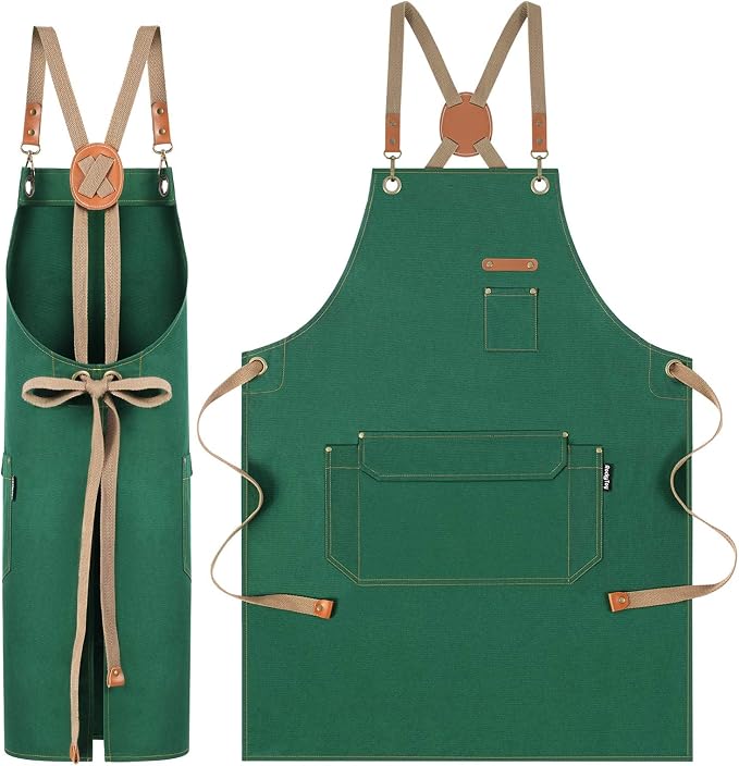 Chef Apron with Cross Back Straps for Men Women, Cotton Canvas Apron for Artists Painting, Kitchen Cooking by RockyToy
