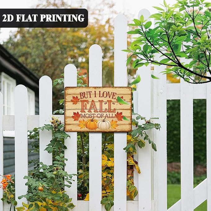 Rustic ''But I Love Fall Most of All'' Tin Sign, Autumn Inspirational Quotes Metal Sign - 8x12 Inch, Farmhouse Sign For Porch, Kitchen, Cafe Decor, Fall Accessories, Thanksgiving Day Decor - Image 7