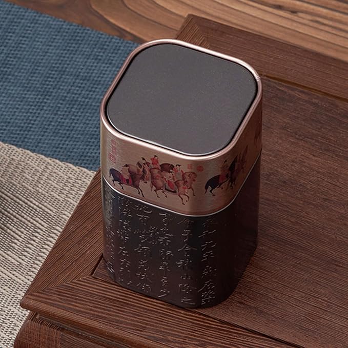 Tea Packagings Box Empty Tea Tin Can Square Tinplate Containers For Loose Tea Coffee Candy Cookie Spices Square Tinplate Can Tea Room Decoration Accessory, Black
