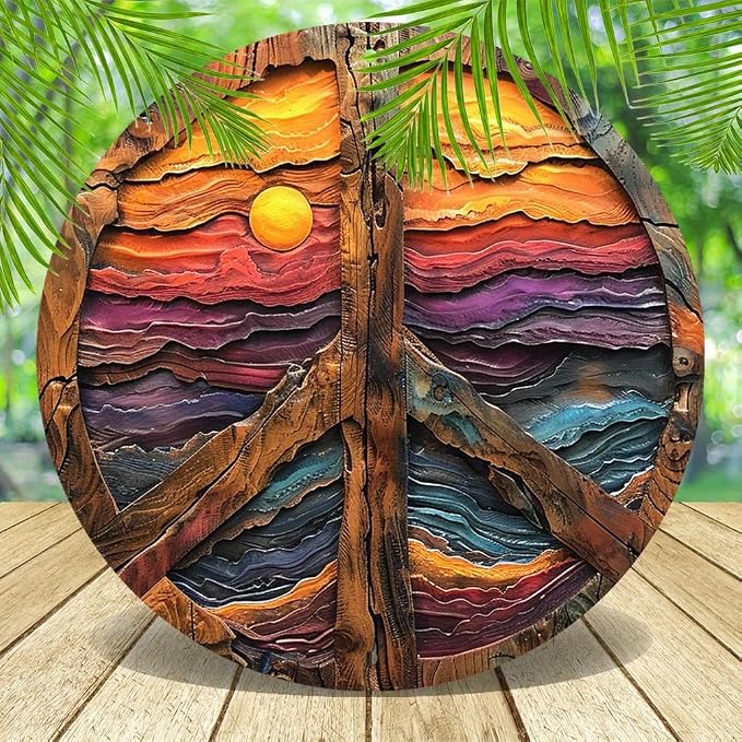 Vintage Peace Sign Wall Art, 8x8 Inch Aluminum Metal Plaque, No Feathers, Non-Electric, Durable Art Decor for Garden, Bedroom, Garage - Textured High-Definition Print, Ideal Gift - Image 2