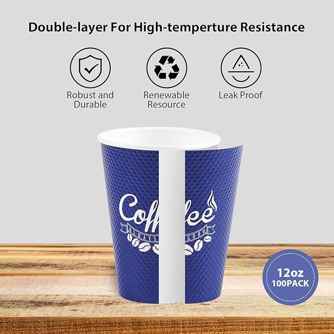 Tamone 100 Pack 12 oz Disposable Coffee Cups with lids, Insulated Ripple Double-Walled Paper Coffee Cups for Party Wedding, Drinking To Go Coffee Cups with Lids for Coffee, Tea, Chocolate