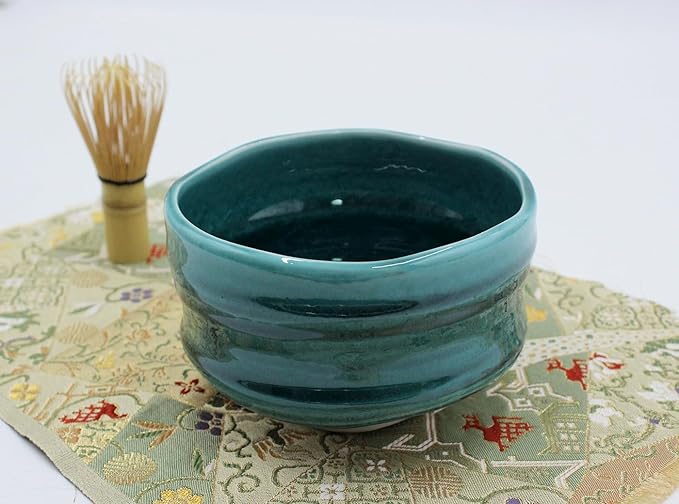 Japanese Traditional Handcrafted Matcha Chawan Tea Bowl Cup Ceremony Tableware Pottery (Shinryoku)