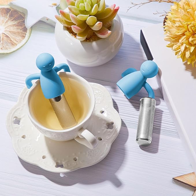 Hicarer 1 Piece Tea Infuser for Loose Tea Cute Fine Mesh Strainer Stainless Steel Filter Ball Diffuser Steeper for Teacups Teapots (Blue)