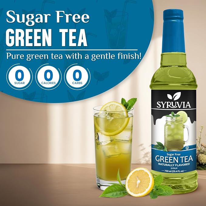 Syruvia Sugar Free Green Tea Flavored Syrup for Drinks, Cocktails, Lemonades, Iced Teas and Desserts – 25.4 fl oz, With Pump - Image 3
