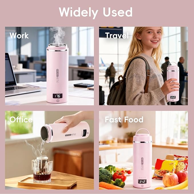 Travel Kettle, Portable Electric Kettle with 4 Temperature Controls, 304 Stainless Steel with Auto Shut-off & Leak Proof, Pink (120V)