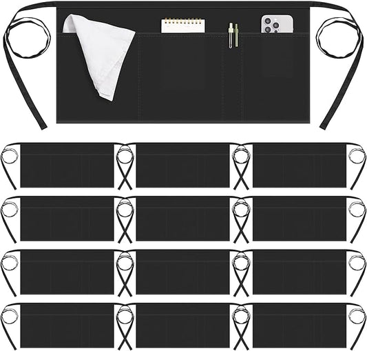 Syntus Server Apron for Men Women, Waitress Waist Apron, Black 1/3/12 Packs