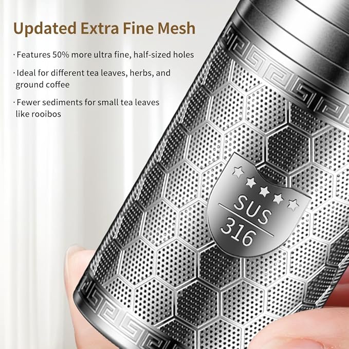 2Pack Tea Infusers for Loose Tea, Extra Fine Mesh 316 Stainless Steel Tea Strainers, Loose Leaf Tea Steeper Tea Diffuser Tea Holder with Extended Chain Hook and Drip Tray (Large + Extra Small)