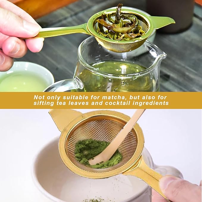 2.2" Gold Matcha Sifter,30 Fine Mesh T304 Stainless Steel Matcha,Small Sifter,Strainer With Handle And Base,Mini Strainer,Metal Tea Strainer For Loose Tea Coffee Cocktail