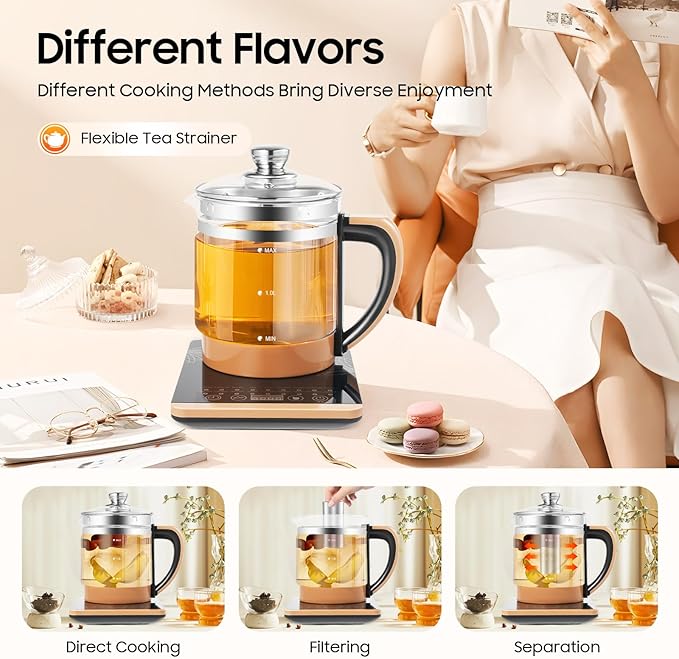 Tea Electric Kettle, Electric Tea Kettle, 1.8L Electric Glass Kettle, 800W Portable Electric Health Pot with Infuse with Temperature Control & 18 Smart Programs,24H Keep Warm & Boil-Dry Protection