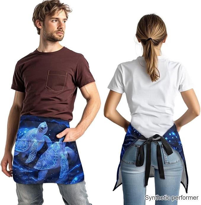 Waist Apron with 3 Pockets Waterproof 13 Inch Short Half Waist Aprons Women Men Server Aprons Waitress Waiter Apron - Image 2