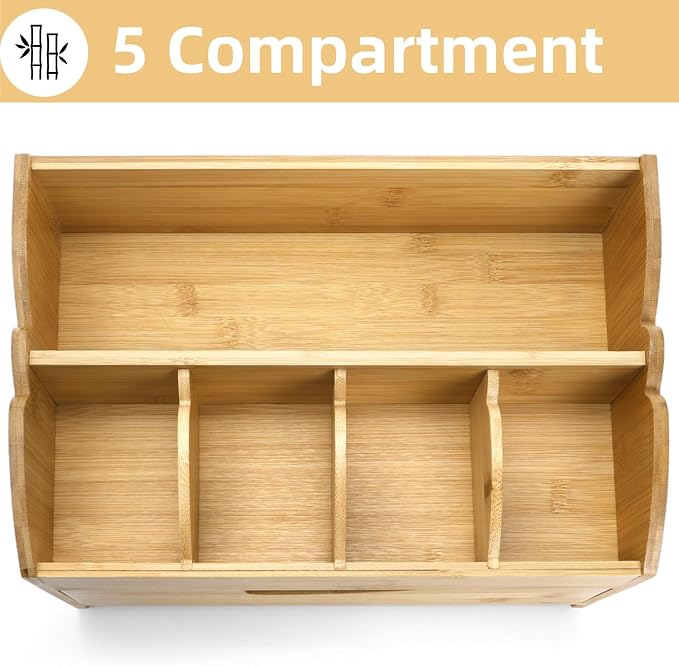 Covzoe Coffee Station Organizer for Countertop, Bamboo Coffee Pods Holder Bar Organizer with Drawer, Rustic Tea Condiment Storage Caddy for Bar Decor Kitchen Home Office - Image 3