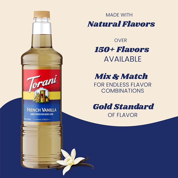 Torani French Vanilla Coffee Syrup 1 Liter Bottle with Pump Dispenser – Flavored Syrup with Pure Cane Sugar & Natural Ingredients – Perfect for Lattes, Teas, Cocktails & Desserts - Image 6