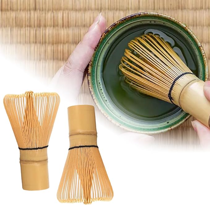 Matcha Whisk 100 Prong Natural Bamboo Tea Powder Whisk Semi Handmade Chasen for Making and Stirring Matcha Golden Bamboo Matcha Green Tea Whisk (2)
