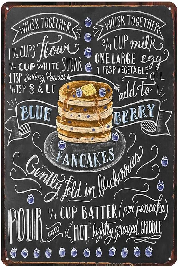 Vintage blue berry pancakes Tin Sign - Retro Food Metel Sign - Wall Decor wall sign for Kitchen Bakery Cafe Restaurant by TREEPERI