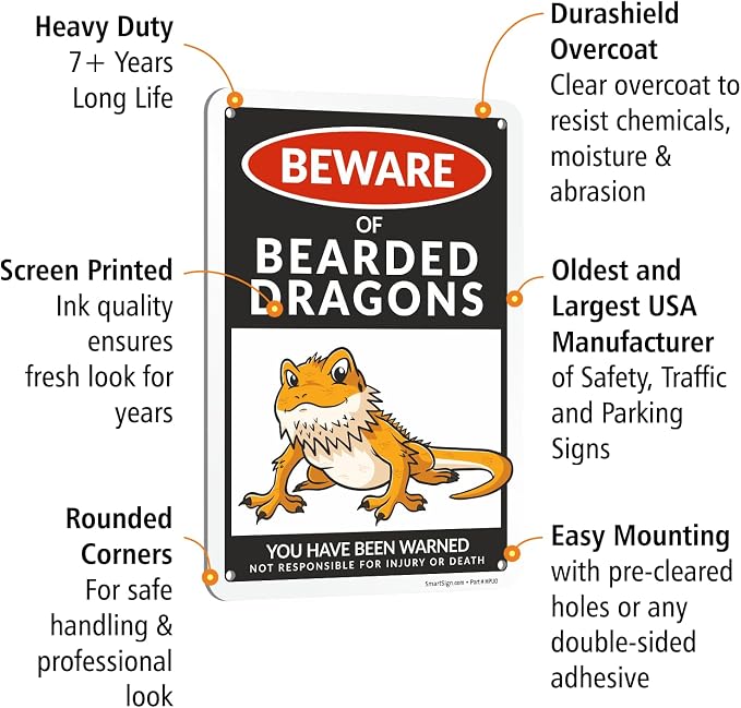 SmartSign Funny Beware Of Bearded Dragons Warning Sign - 10"x7", 40 mil Laminated Rust-free Aluminum - Metal Signs for Wall Decor, Outdoor, Patio, Gifts, Cafe - Dragon Theme, Made in USA - Image 4