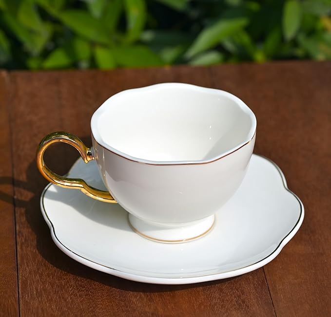 British Coffee Cup 3 Piece Set（6.8oz） Household Fashional Tea Cup with Saucer Spoon (white-A)