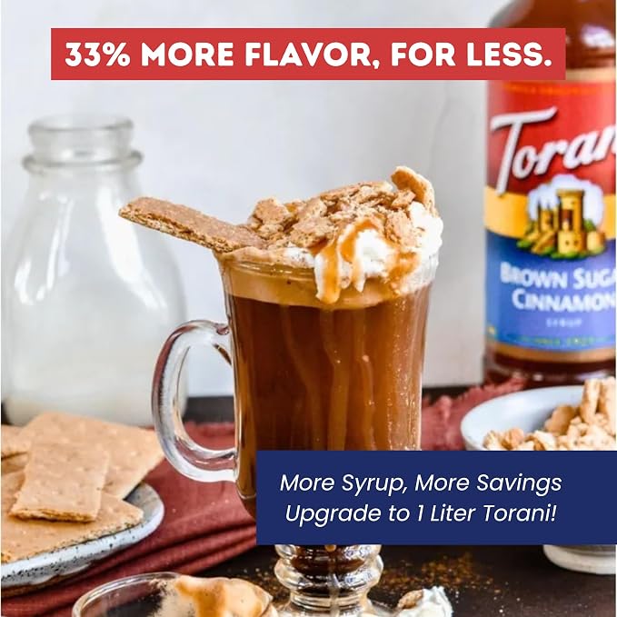 Torani Brown Sugar Cinnamon Syrup 1 Liter Bottle with Pump – Premium Coffee Flavoring Made with Pure Cane Sugar & Natural Flavors for Lattes, Oatmeal, Cocktails & Desserts – Café-Quality Sweetener - Image 4