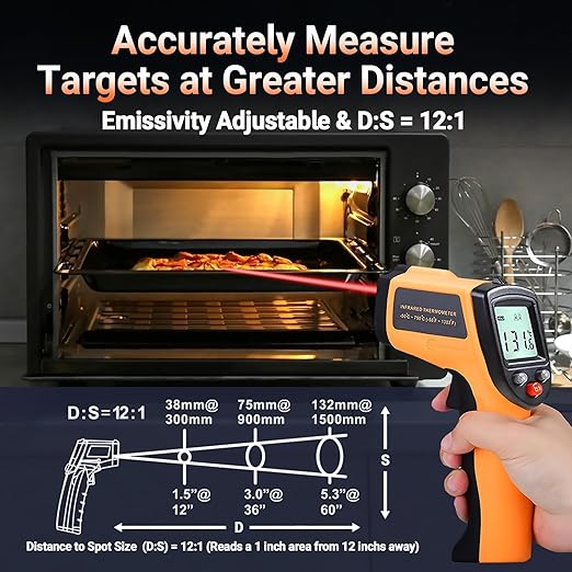 Digital Infrared Thermometer Gun for Cooking,BBQ,Pizza Oven, Infrared Thermometer Laser with Backlight,-58℉~712℉(-50℃~380℃) Handheld Non Contact Heat Laser Temperature Gun (Not for Human)