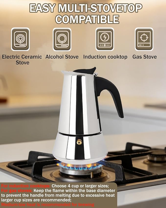 Coffee Maker Stovetop Espresso Maker Moka Pot Easy Brewing 12 Cup 20oz 600ml Stainless Steel Silver Percolator Home Italian Café Electric Ceramic Stoves Camping Classic Espresso Brew