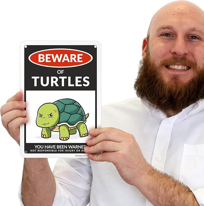 SmartSign Funny Beware Of Turtles Warning Sign - 10"x7", 40 mil Laminated Rust-free Aluminum - Metal Signs for Tank Accessories Decor, Outdoors, Patio, Man Cave, Gifts - Turtles Theme, Made in USA - Image 2