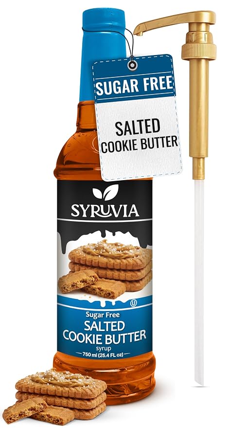 Syruvia Sugar Free Coffee Syrup, Salted Cookie Butter Flavored Syrup for Drinks, Lattes and Desserts – 25.4 fl oz, With Pump by SYRUVIA