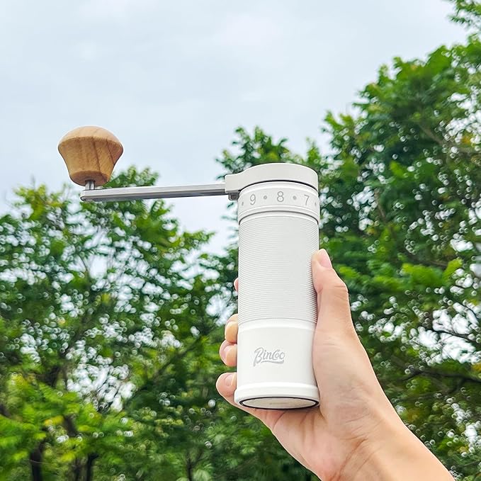 Bincoo Manual Coffee Grinder, Stainless Steel Conical Burr Mill - External Adjustable Setting, Foldable Handle Portable, 20g Capacity with Case for Espresso, Pour Over, French Press, Travel & Camping