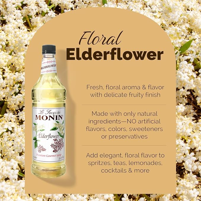 Monin - Elderflower Syrup, Delicate Scent with Floral Sweetness, Great for Cocktails, Lemonades, and Sodas, Gluten-Free, Non-GMO (1 Liter) - Image 3