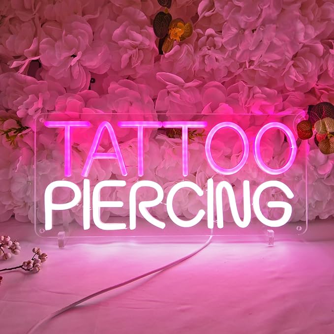 Britrio TATTOO Neon Sign Light Salon Studio Shop Plaque Pink LED Wall Art Decor Sign for Body Piercing Business Stores Beauty SPA Man Cave Garage Office Birthday Gift Indoors 5V USB 15.8 IN