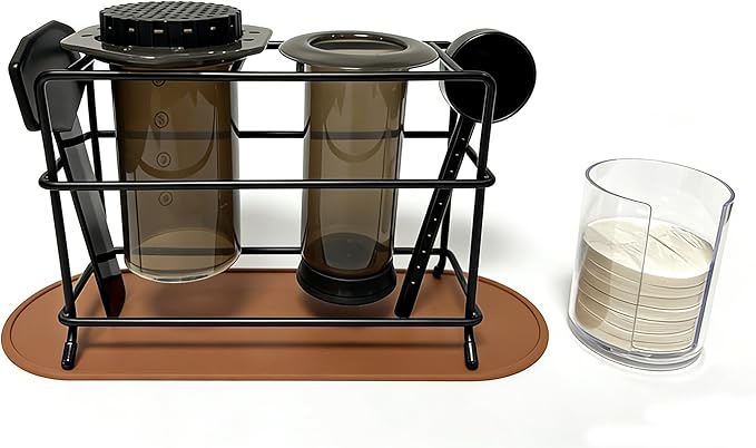 Iron Organizer Stand for AeroPress original,Clear, Metal Coffee Bar Station and Super compact Storage Solution Fits AeroPress , Caddy Holder for Coffee Maker and Accessories
