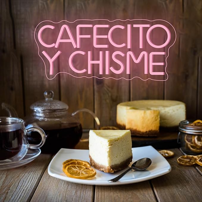 Cafecito Y Chisme Neon Sign for Wall Decor Dimmable Cafecito Y Chisme Sign Mexican Gifts Led Neon Light Sign for Bedroom Coffee Lover Gifts Home Kitchen Decoration
