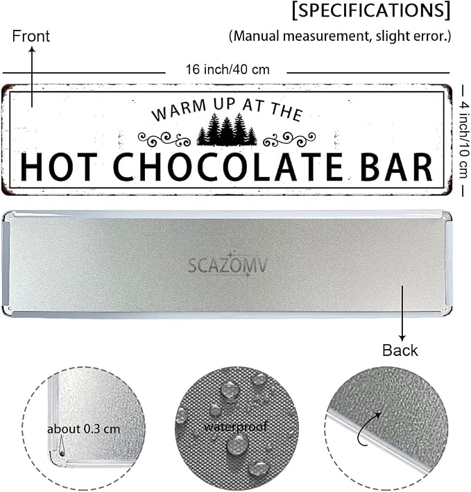 Warm Up At The Hot Chocolate Bar Christmas Metal Sign Vintage Print Art Poster Tin Hanging Plaque for Home Kitchen Patio Yard Cafe Coffee Bar Front Door Wall Decor Novelty Gift 16" x 4" - Image 2