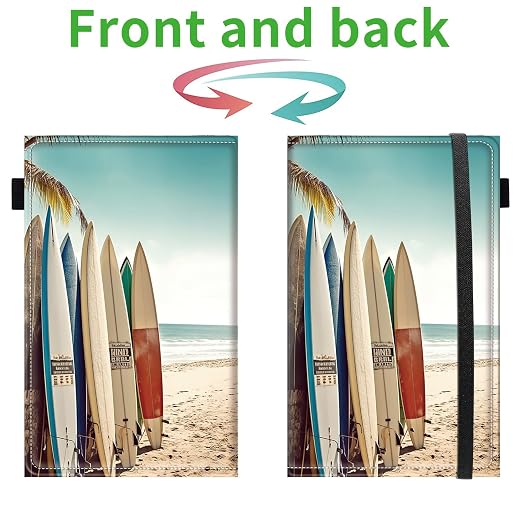 Server Books for Waitress, 5x9 Inch Waitstaff Server Order Pads, 11 Large Pockets, Cute PU Leather Waitress Book Server Wallet with Elastic Band Fit Server Apron,Surfboards - Image 2