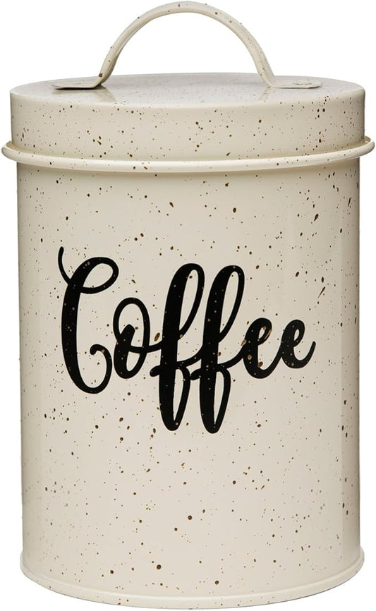 Amici Home Maddox Metal Coffee Canister | Dry Food Storage Container | Speckled Cream Canister for Kitchen Countertop | Storage Jar for Coffee with Handle | 44 Oz