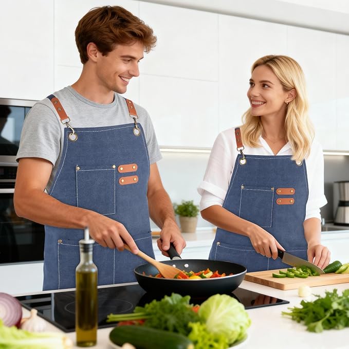 Aprons For Women Men With Large Pockets, Waterproof Cotton Chef Aprons For Cooking Server Grilling Bbq Kitchen - Image 6