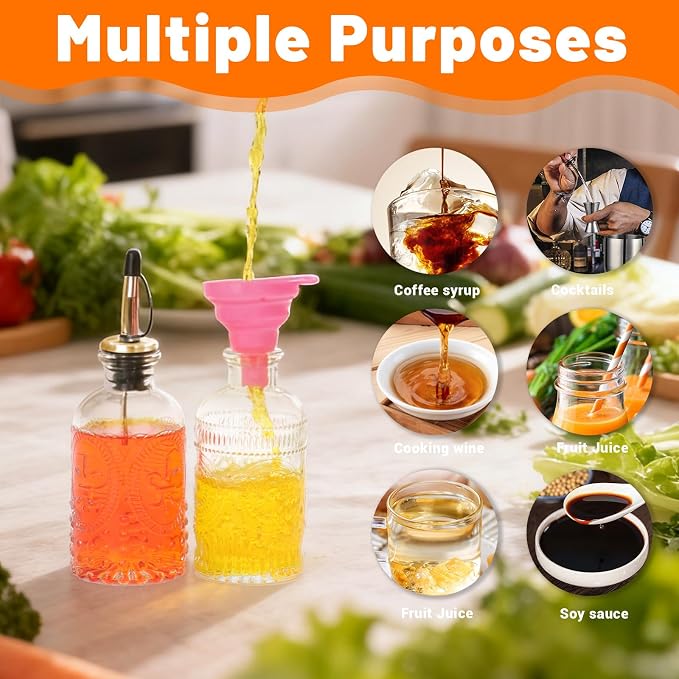 7oz Glass Coffee Syrup Dispenser, 2-Pack Complete Set with Funnel, Brush, Stoppers & Accessories - Syrup Bottles for Coffee Bar with Metal Pour Spout, Ideal for Maple,Oil, Vinegar,Cooking wine - Image 6