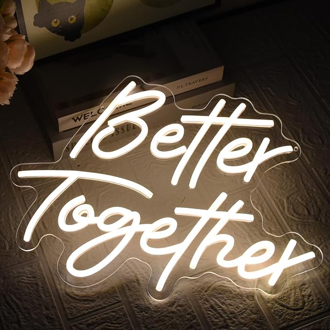 Better Together Neon Sign, Wedding Neon Sign, LED Neon Light for Wall Decor, Warm White Led Neon Light USB Dimmable Letters Neon Signs for Wedding, Engagement Party