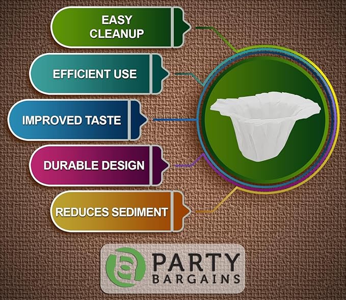PARTY BARGAINS 300 Compact Disposable Coffee Filter Liners – Compatible with Keurig Brewers & K-Cup Reusable Pods, Single-Serve Paper Filters