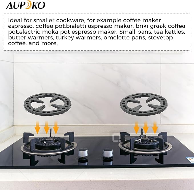 Aupoko Wok Ring for Gas Stove Compatible with Bialetti Moka Pot Accessories Smaller Pans Espresso Makers (5.04-Inch) Cast Iron Heat Diffuser Wok Stand